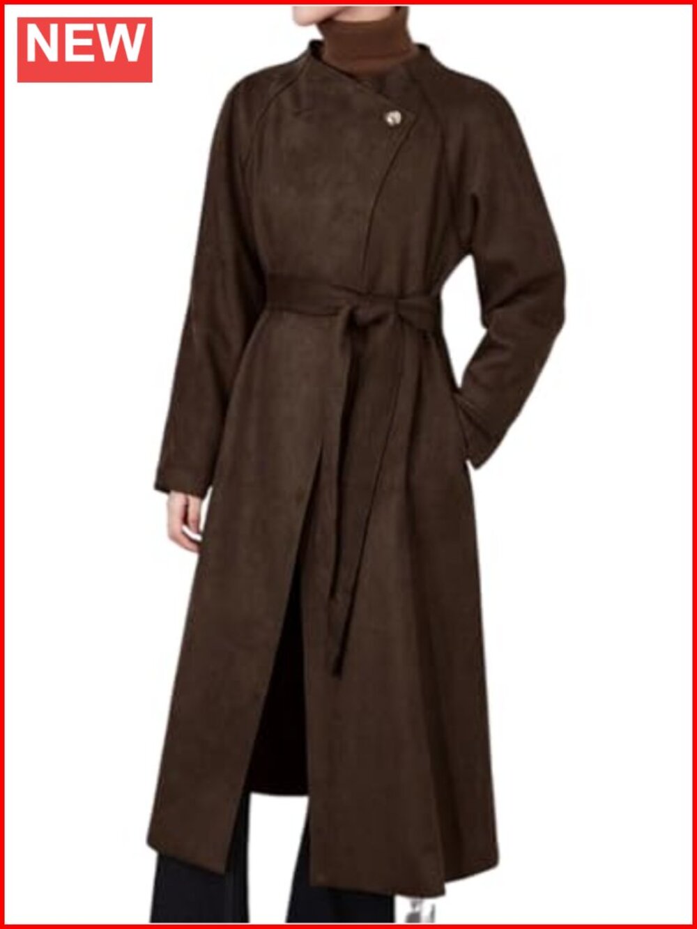 Faux Suede Trench Coat Open Front Long Belted Overcoat